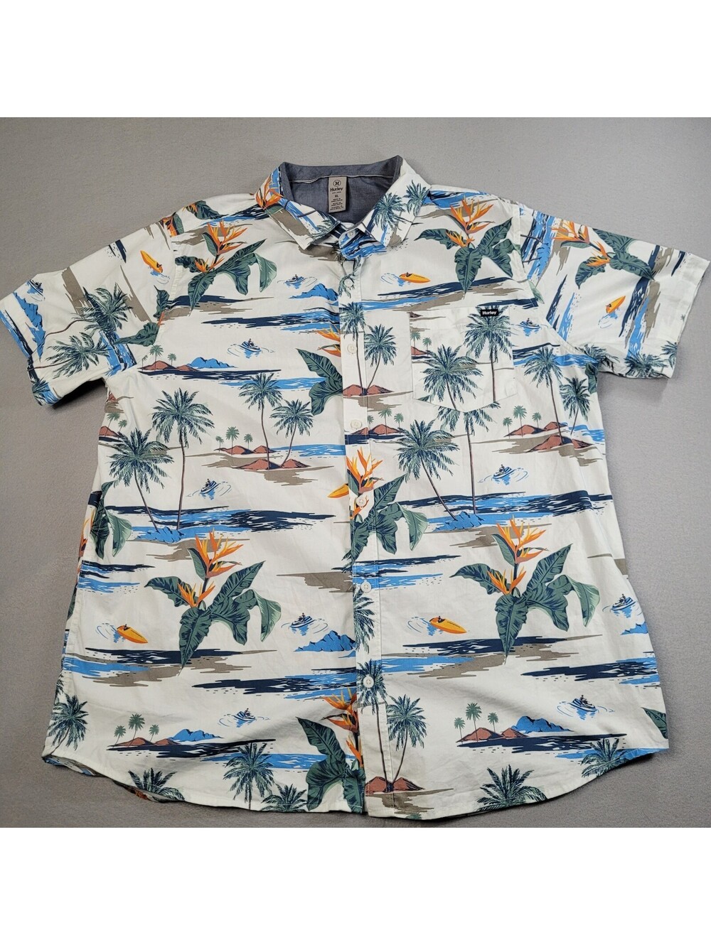 Hurley Shirt Mens Sz XL Tropical Hawaiian Short Sleeve Button Up Stretch Casual